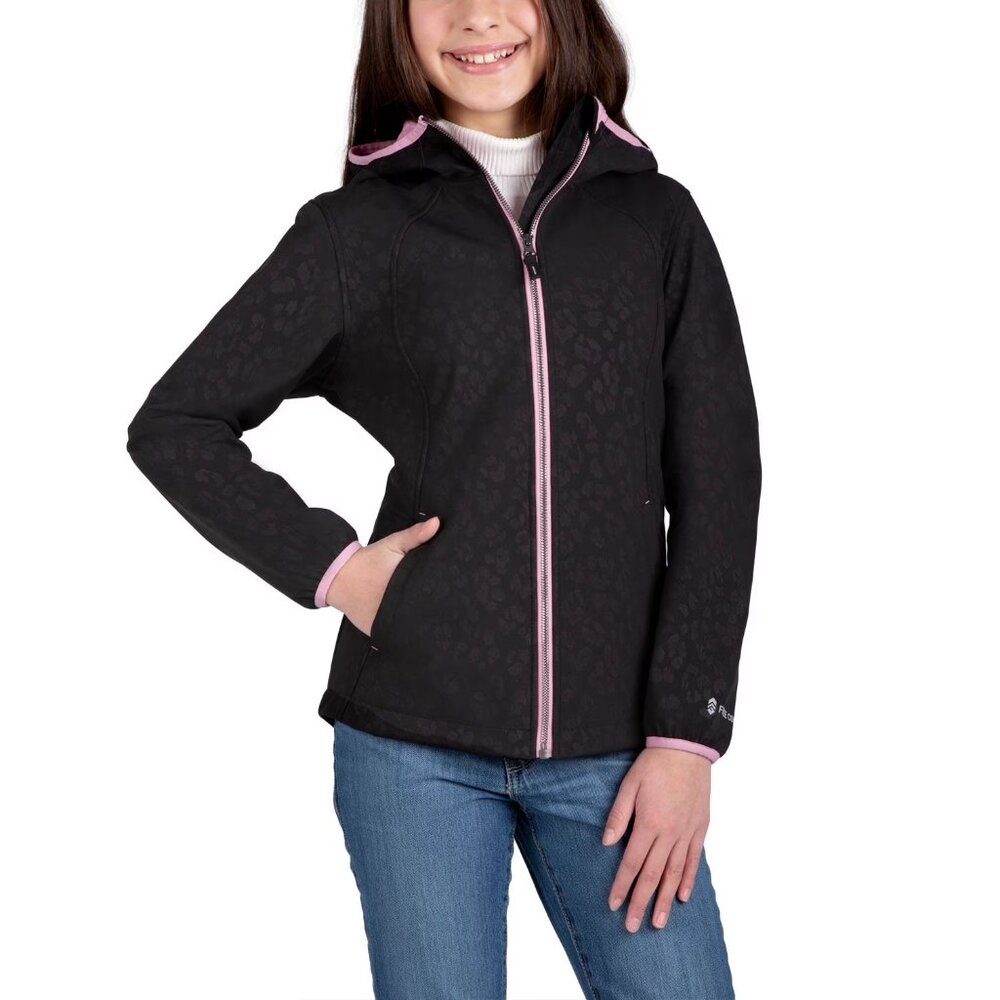 NEW Free Country Girl's Super Softshell Jacket Leopard  Black Small 6/6X